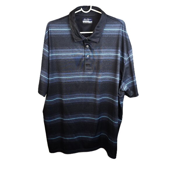 Ben Hogan Men's Golf Shirt 3XL Dark Blue Striped Collar 3 Buttons Short Sleeve - Picture 1 of 5